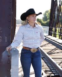 Cinch Women's White Striped Shirt/MSW9164277