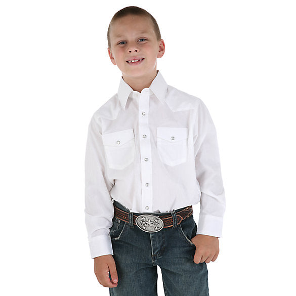 Kids Shirts - Wrangler Kids White Snap Up Shirt/204WHSL - Wrangler - Mock Brothers Saddlery and Western Wear