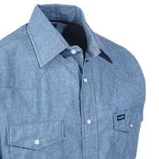 Shirt - Wrangler long sleeve Chambray men's shirt/70136mw - Wrangler - Mock Brothers Saddlery and Western Wear