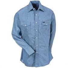 Shirt - Wrangler long sleeve Chambray men's shirt/70136mw - Wrangler - Mock Brothers Saddlery and Western Wear