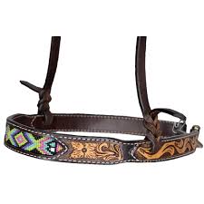 HEADSTALL - OXBOW VEGAS BEADED TOOLED NOSEBAND/201915B - OXBOW - Mock Brothers Saddlery and Western Wear