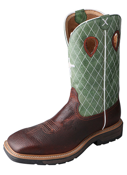 Boots - Twisted X Men's Lite Cowboy Workboot – Cognac Glazed Pebble/Lime/MLCS002 - Twisted X - Mock Brothers Saddlery and Western Wear