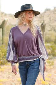 Shirts - Cruel Girl Long Sleeve Surplice Top/CTK7280001 - Cruel Girl - Mock Brothers Saddlery and Western Wear